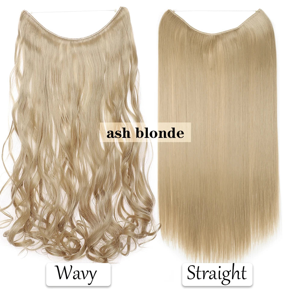 HAIRRO No Clip Wave Hair Extensions Pure Color Synthetic Natural Black Blonde One Piece False Hairpiece Fish Line Fake Hair